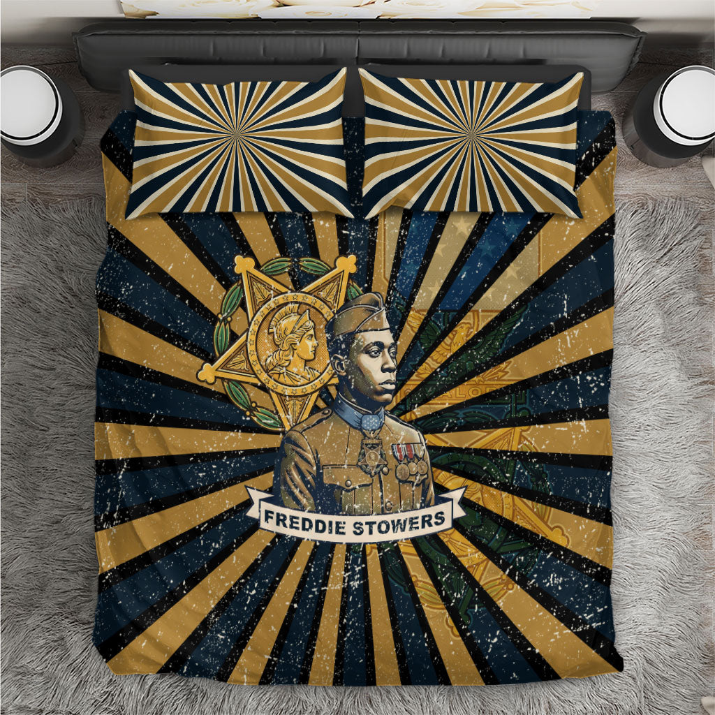 Freddie Stowers Bedding Set Medal Of Honor Hero - Vintage Retro Sunburst - Military Valor Heritage