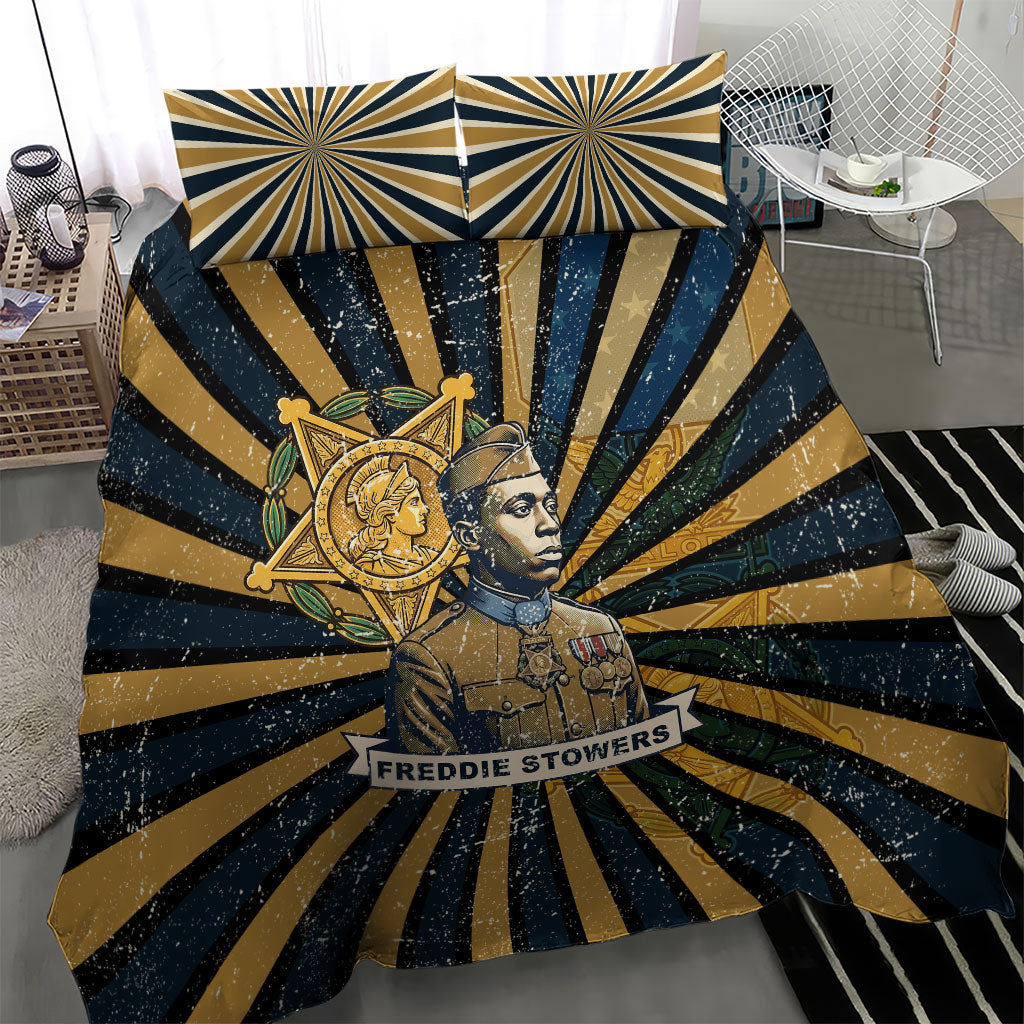 Freddie Stowers Bedding Set Medal Of Honor Hero - Vintage Retro Sunburst - Military Valor Heritage