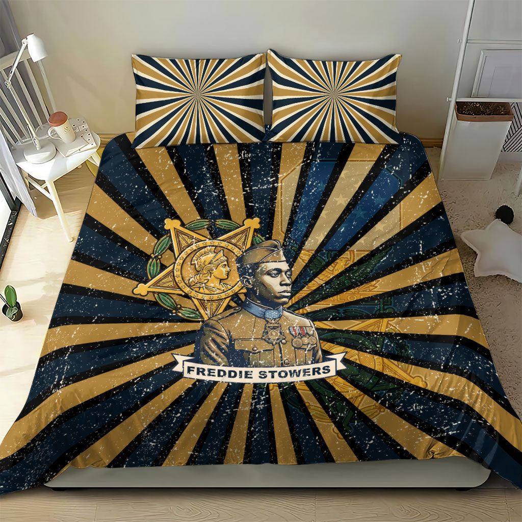 Freddie Stowers Bedding Set Medal Of Honor Hero - Vintage Retro Sunburst - Military Valor Heritage