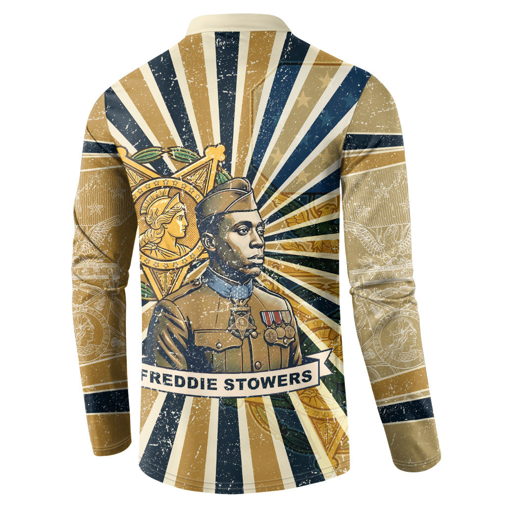 Freddie Stowers Button Sweatshirt Medal Of Honor Hero - Vintage Retro Sunburst - Military Valor Heritage