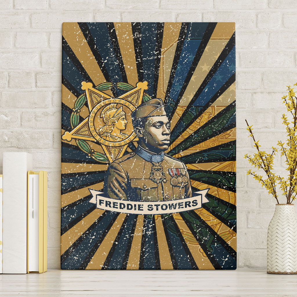 Freddie Stowers Canvas Wall Art Medal Of Honor Hero - Vintage Retro Sunburst - Military Valor Heritage