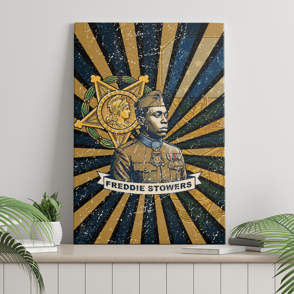 Freddie Stowers Canvas Wall Art Medal Of Honor Hero - Vintage Retro Sunburst - Military Valor Heritage