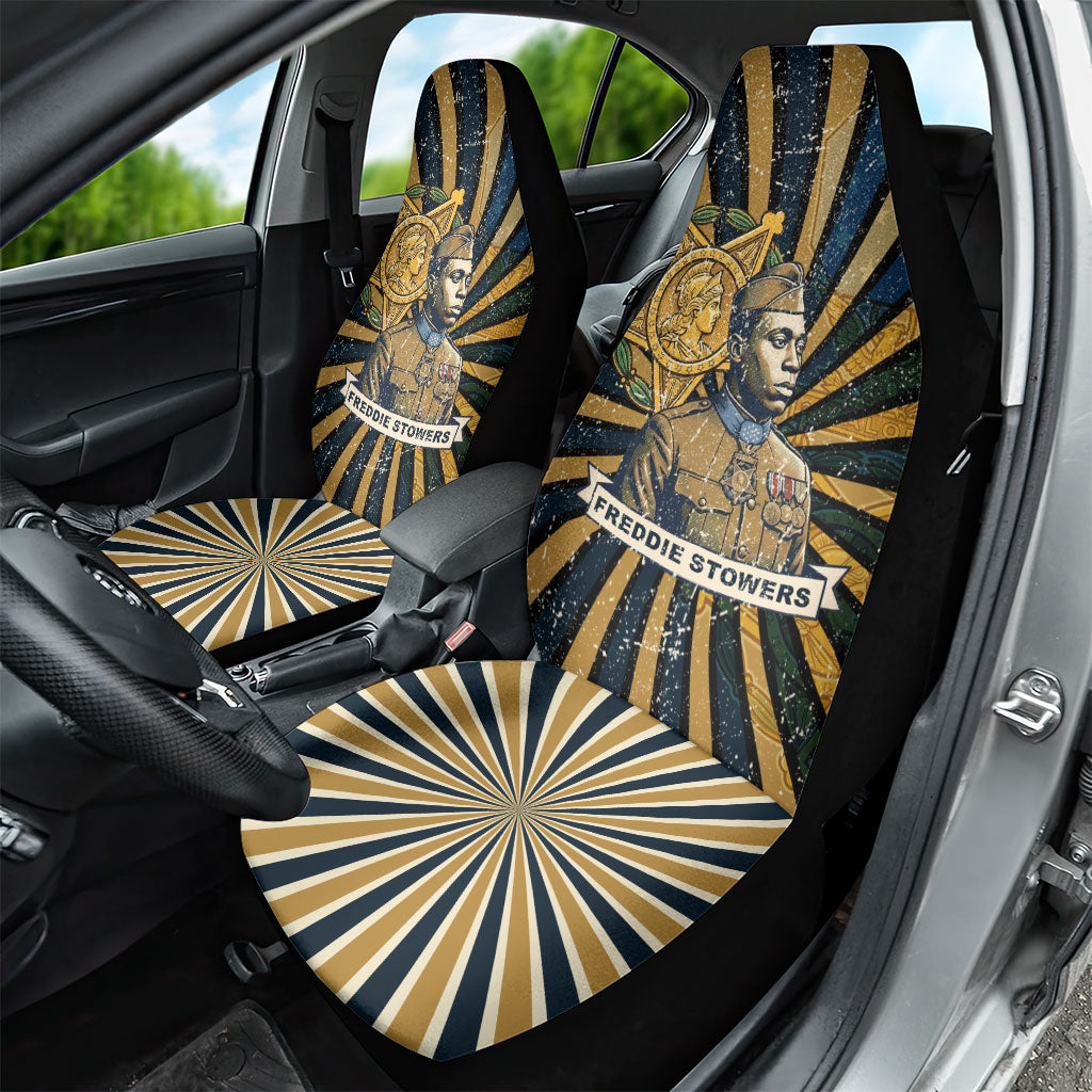 Freddie Stowers Car Seat Cover Medal Of Honor Hero - Vintage Retro Sunburst - Military Valor Heritage