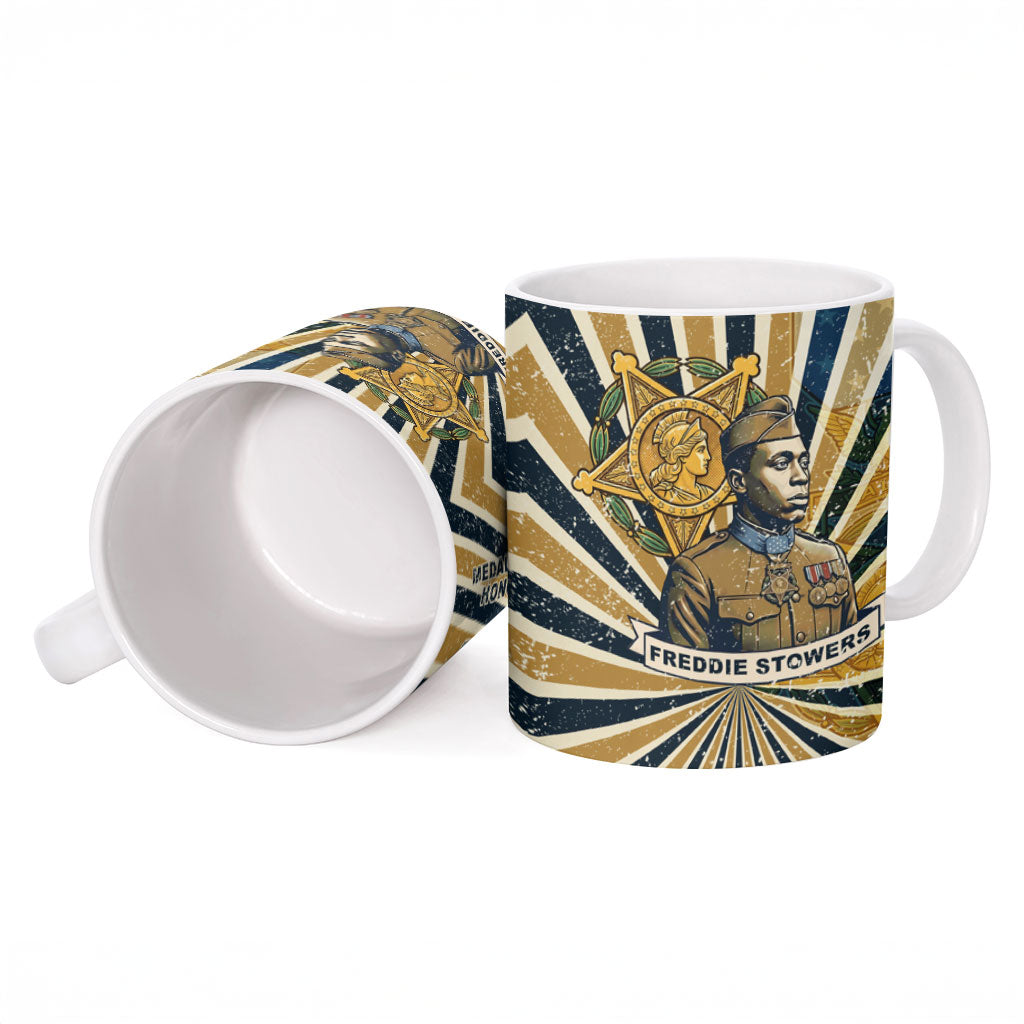 Freddie Stowers Ceramic Mug Medal Of Honor Hero - Vintage Retro Sunburst - Military Valor Heritage