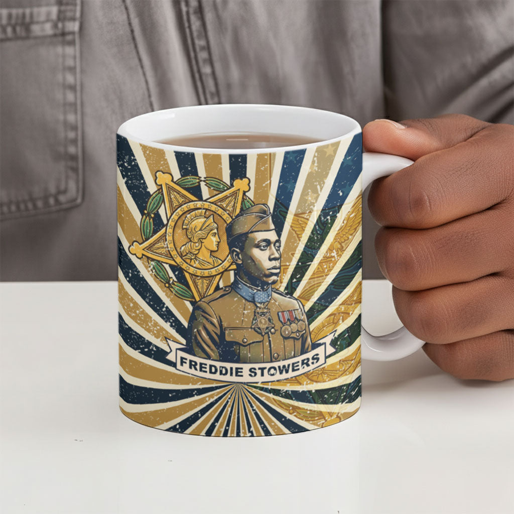 Freddie Stowers Ceramic Mug Medal Of Honor Hero - Vintage Retro Sunburst - Military Valor Heritage