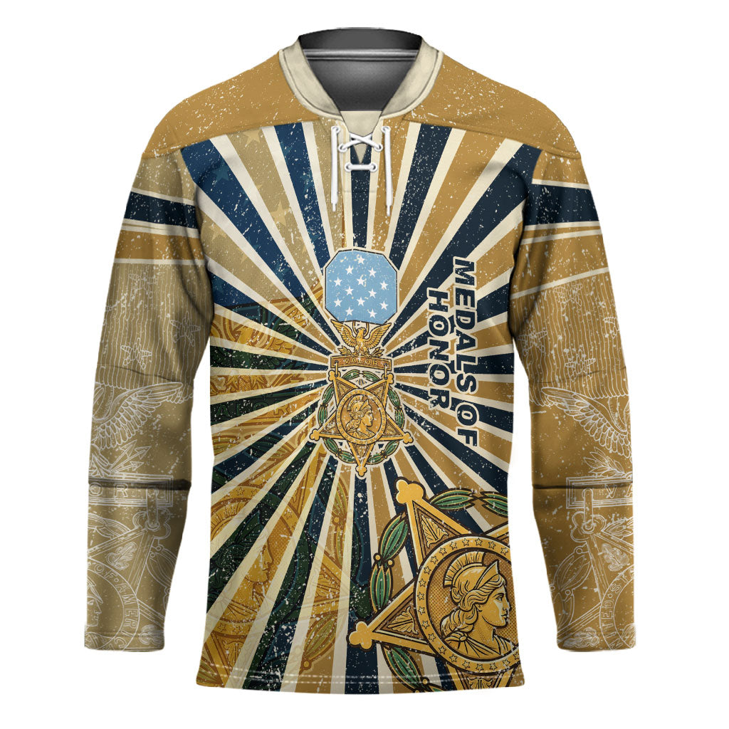 Freddie Stowers Hockey Jersey Medal Of Honor Hero - Vintage Retro Sunburst - Military Valor Heritage