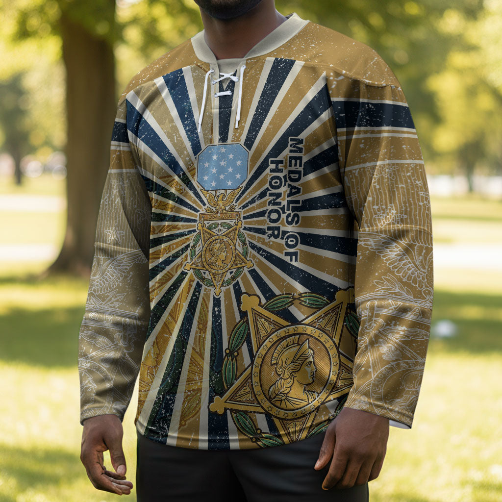 Freddie Stowers Hockey Jersey Medal Of Honor Hero - Vintage Retro Sunburst - Military Valor Heritage