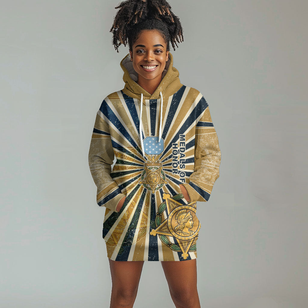 Freddie Stowers Hoodie Dress Medal Of Honor Hero - Vintage Retro Sunburst - Military Valor Heritage