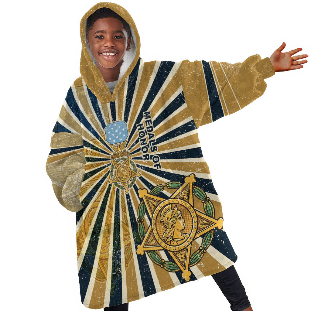 Freddie Stowers Kid Wearable Blanket Hoodie Medal Of Honor Hero - Vintage Retro Sunburst - Military Valor Heritage