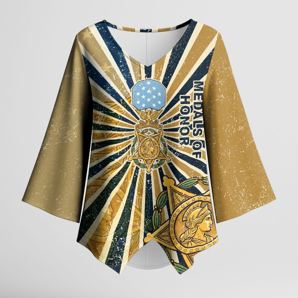 Freddie Stowers Kimono Sleeve Blouse Medal Of Honor Hero - Vintage Retro Sunburst - Military Valor Heritage