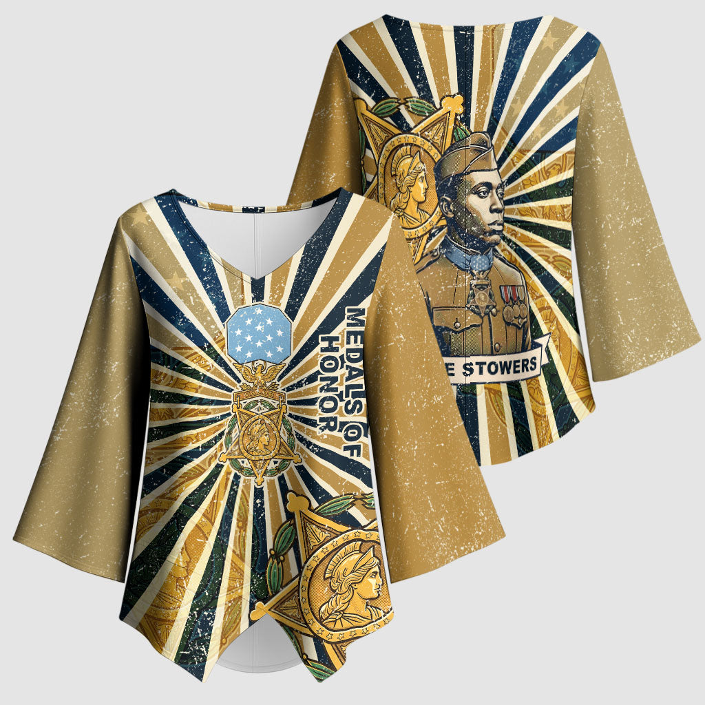 Freddie Stowers Kimono Sleeve Blouse Medal Of Honor Hero - Vintage Retro Sunburst - Military Valor Heritage
