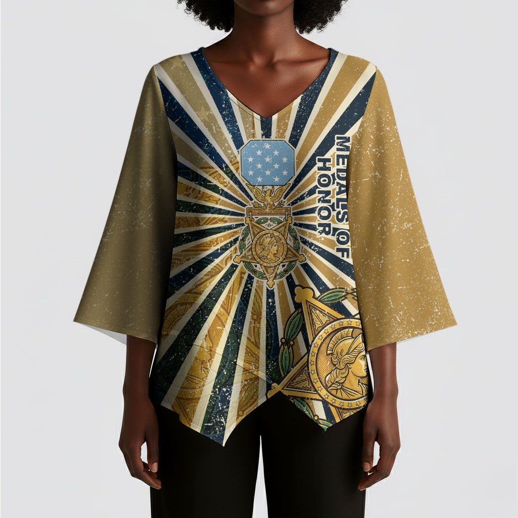 Freddie Stowers Kimono Sleeve Blouse Medal Of Honor Hero - Vintage Retro Sunburst - Military Valor Heritage