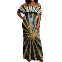 Freddie Stowers Off Shoulder Maxi Dress Medal Of Honor Hero - Vintage Retro Sunburst - Military Valor Heritage