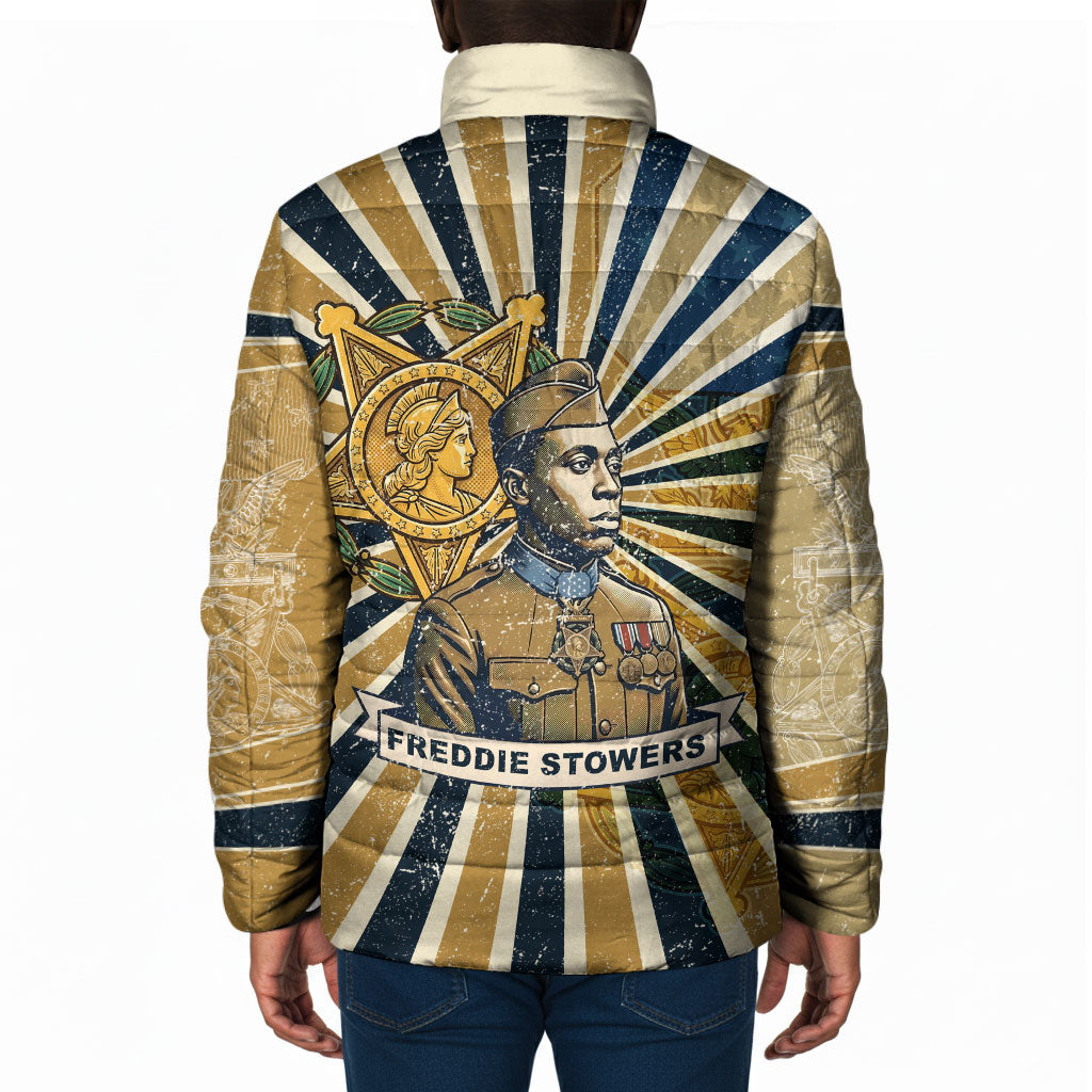 Freddie Stowers Padded Jacket Medal Of Honor Hero - Vintage Retro Sunburst - Military Valor Heritage