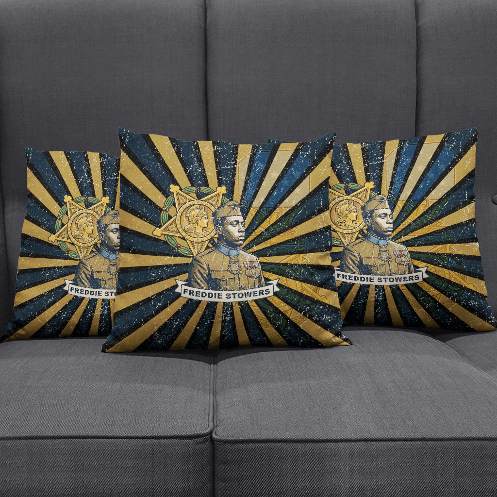Freddie Stowers Pillow Cover Medal Of Honor Hero - Vintage Retro Sunburst - Military Valor Heritage