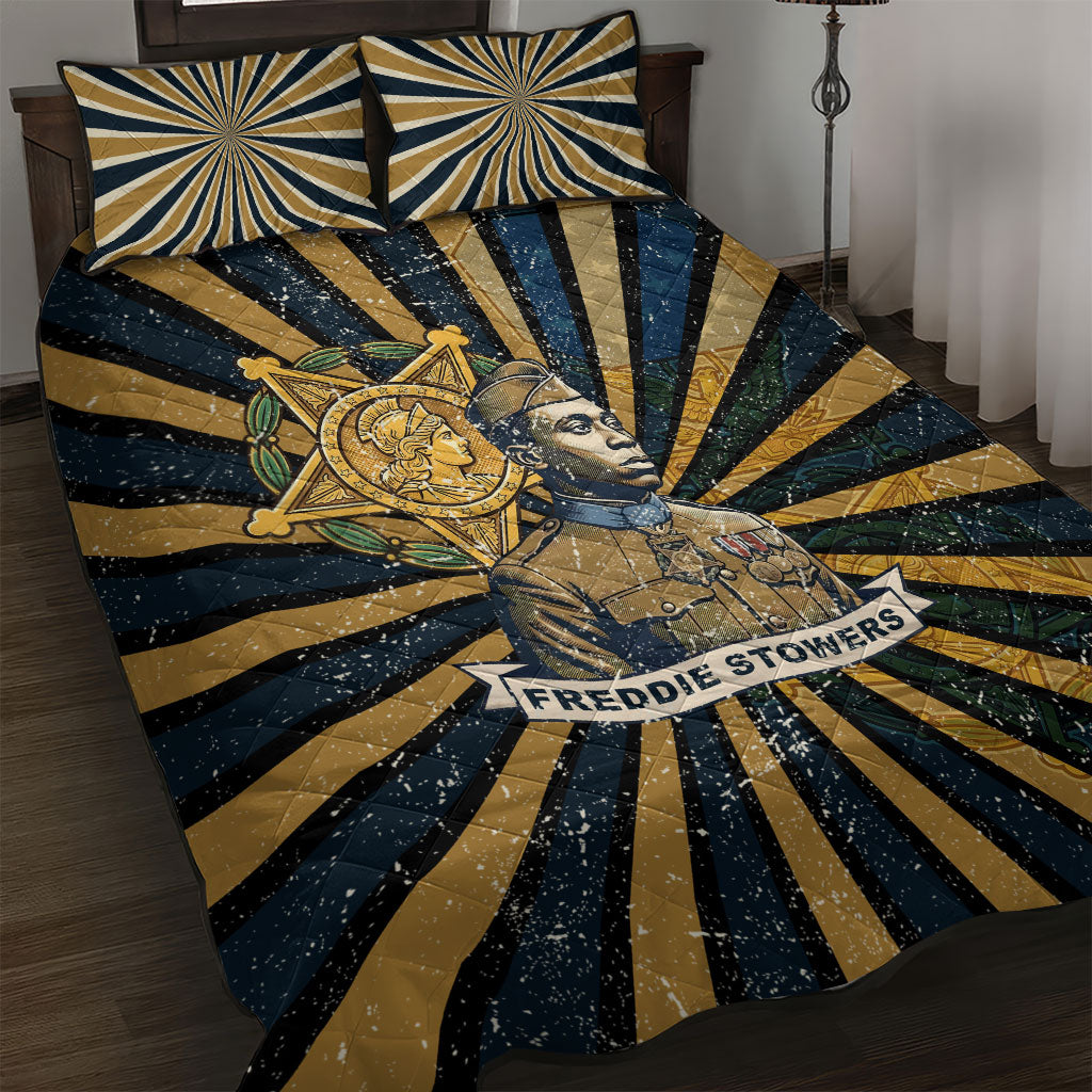 Freddie Stowers Quilt Bed Set Medal Of Honor Hero - Vintage Retro Sunburst - Military Valor Heritage