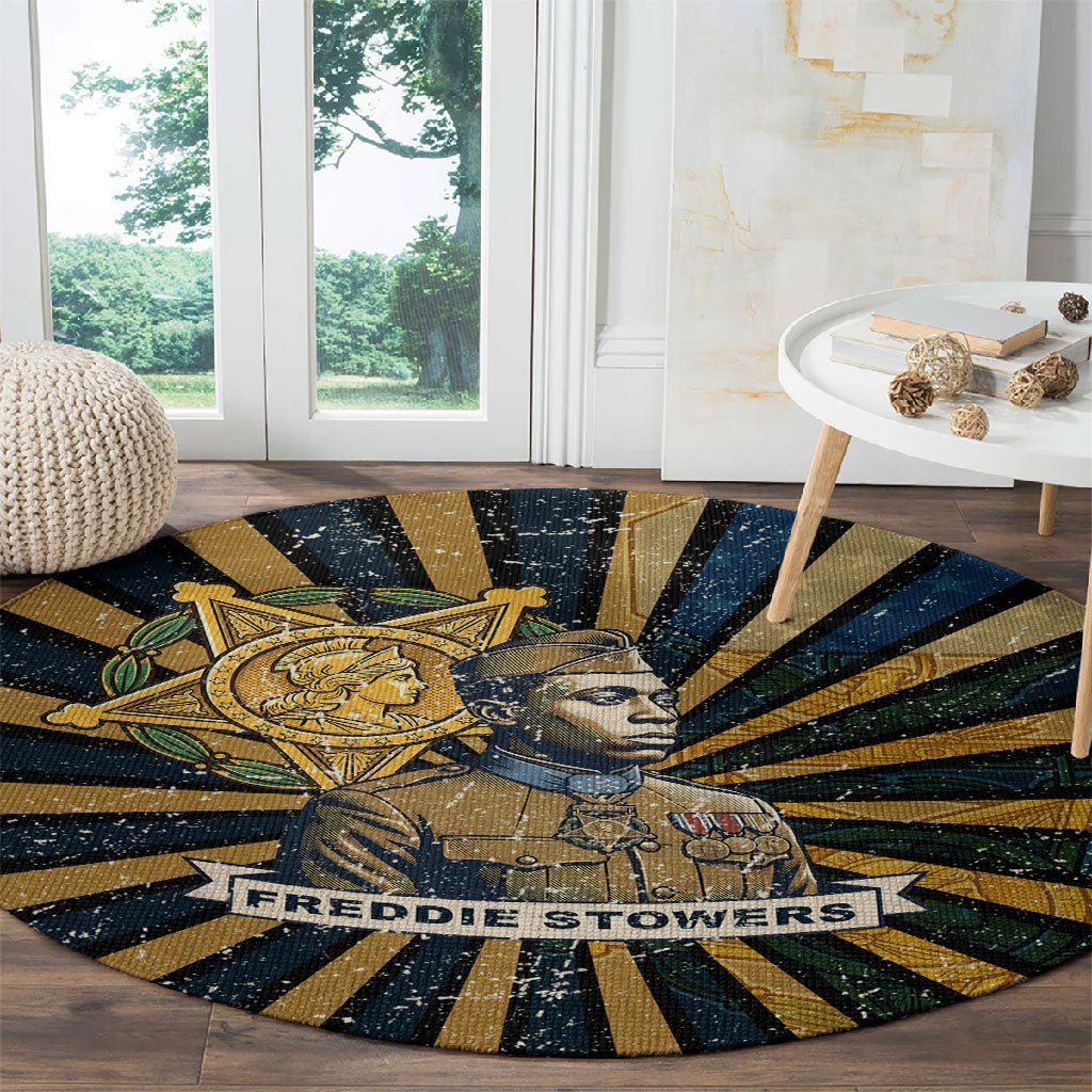 Freddie Stowers Round Carpet Medal Of Honor Hero - Vintage Retro Sunburst - Military Valor Heritage