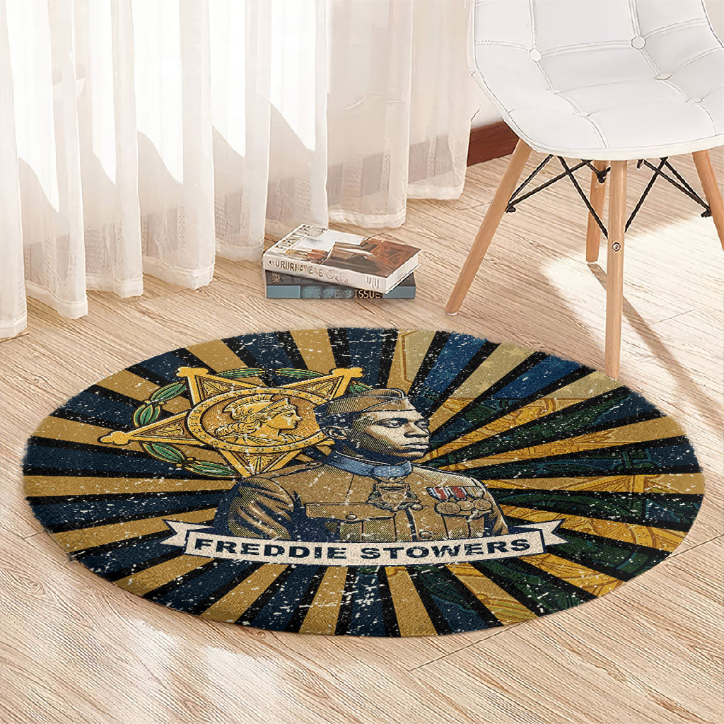 Freddie Stowers Round Carpet Medal Of Honor Hero - Vintage Retro Sunburst - Military Valor Heritage