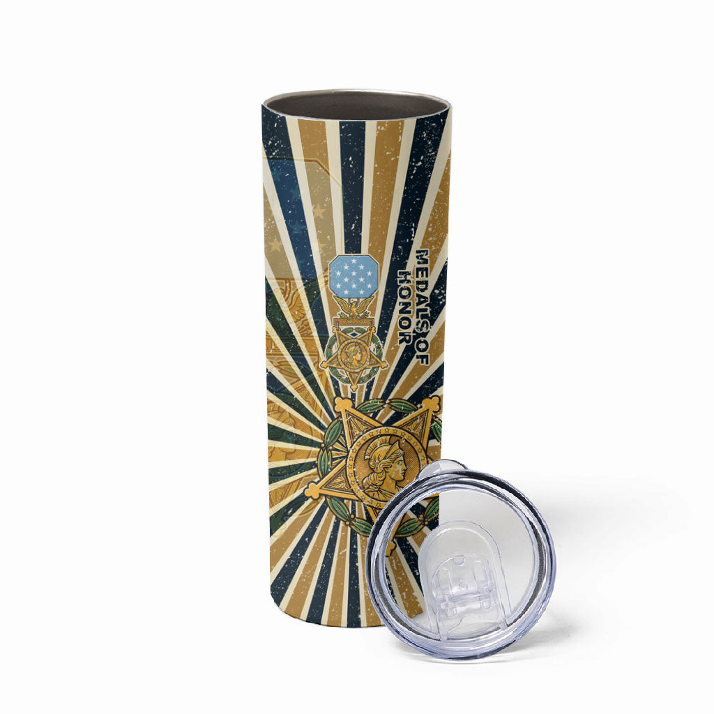 Freddie Stowers Skinny Tumbler Medal Of Honor Hero - Vintage Retro Sunburst - Military Valor Heritage