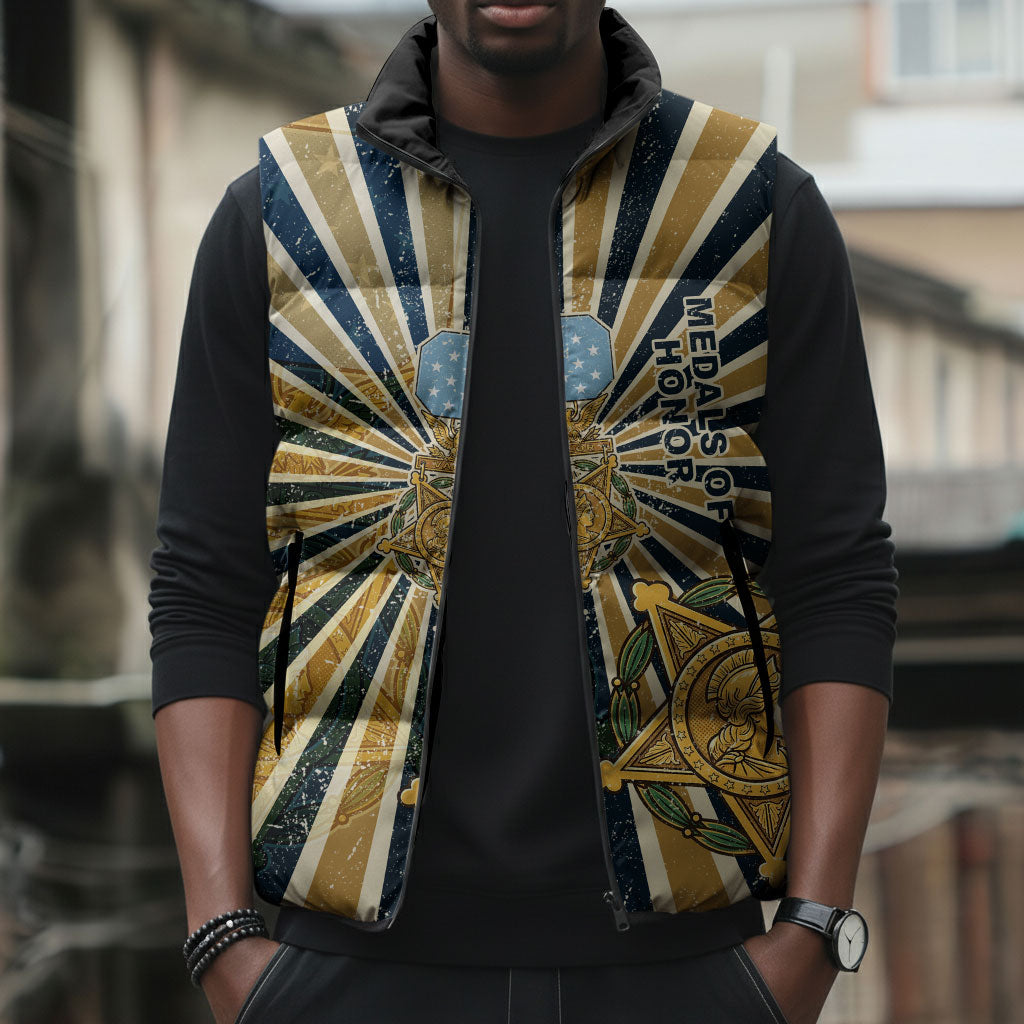 Freddie Stowers Sleeveless Puffer Jacket Medal Of Honor Hero - Vintage Retro Sunburst - Military Valor Heritage