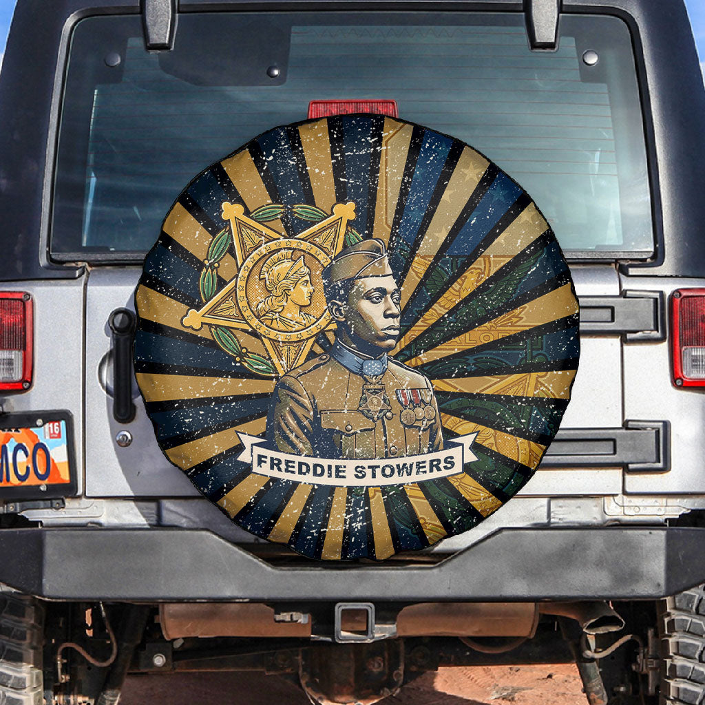 Freddie Stowers Spare Tire Cover Medal Of Honor Hero - Vintage Retro Sunburst - Military Valor Heritage