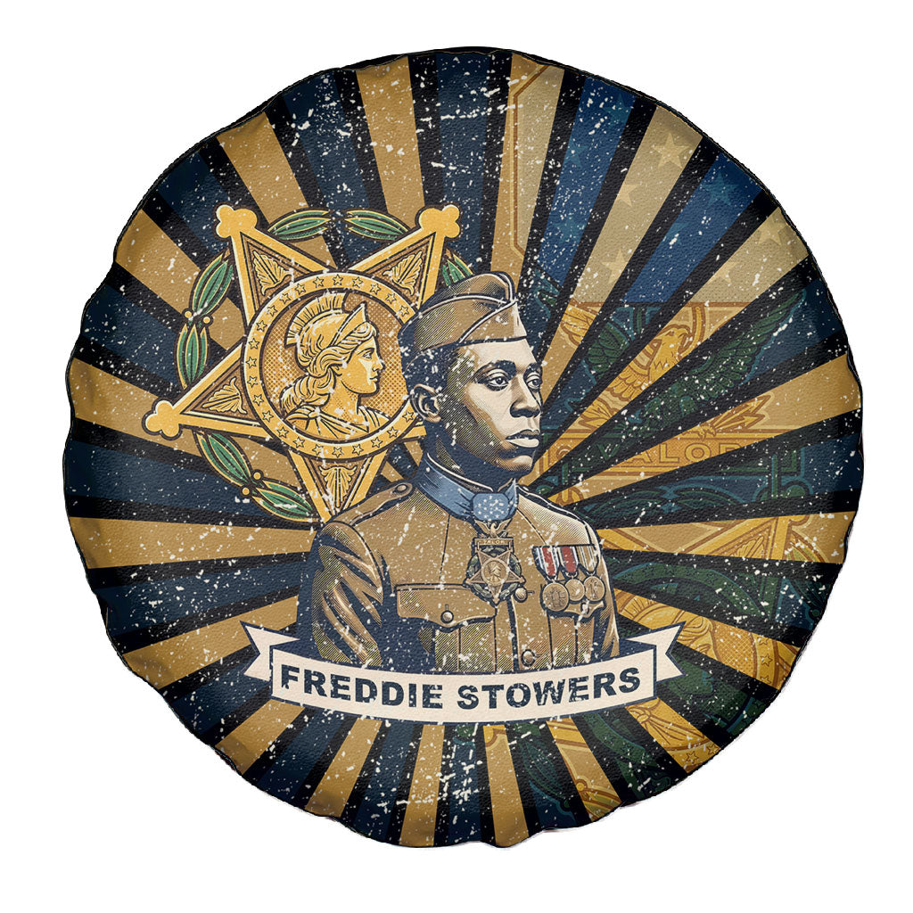 Freddie Stowers Spare Tire Cover Medal Of Honor Hero - Vintage Retro Sunburst - Military Valor Heritage