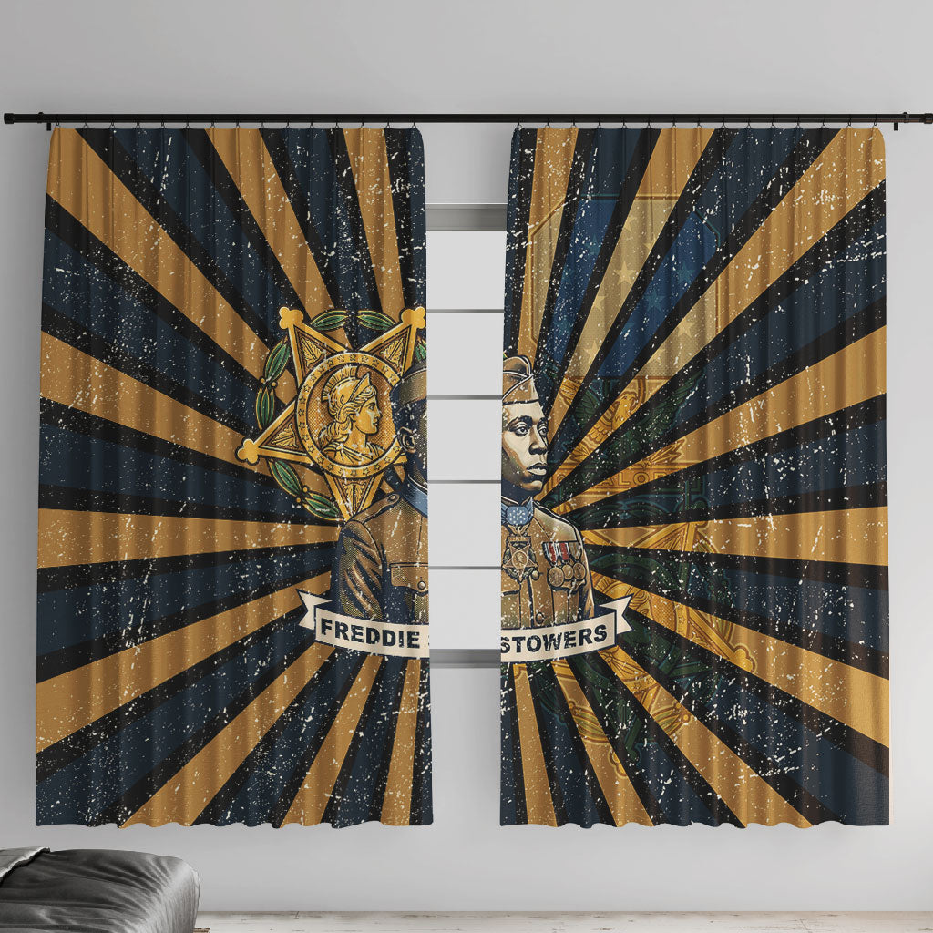 Freddie Stowers Window Curtain Medal Of Honor Hero - Vintage Retro Sunburst - Military Valor Heritage