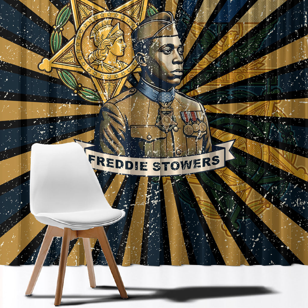 Freddie Stowers Window Curtain Medal Of Honor Hero - Vintage Retro Sunburst - Military Valor Heritage