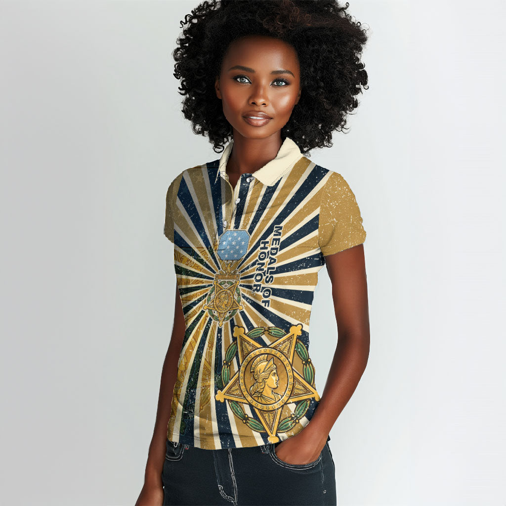 Freddie Stowers Women Polo Shirt Medal Of Honor Hero - Vintage Retro Sunburst - Military Valor Heritage