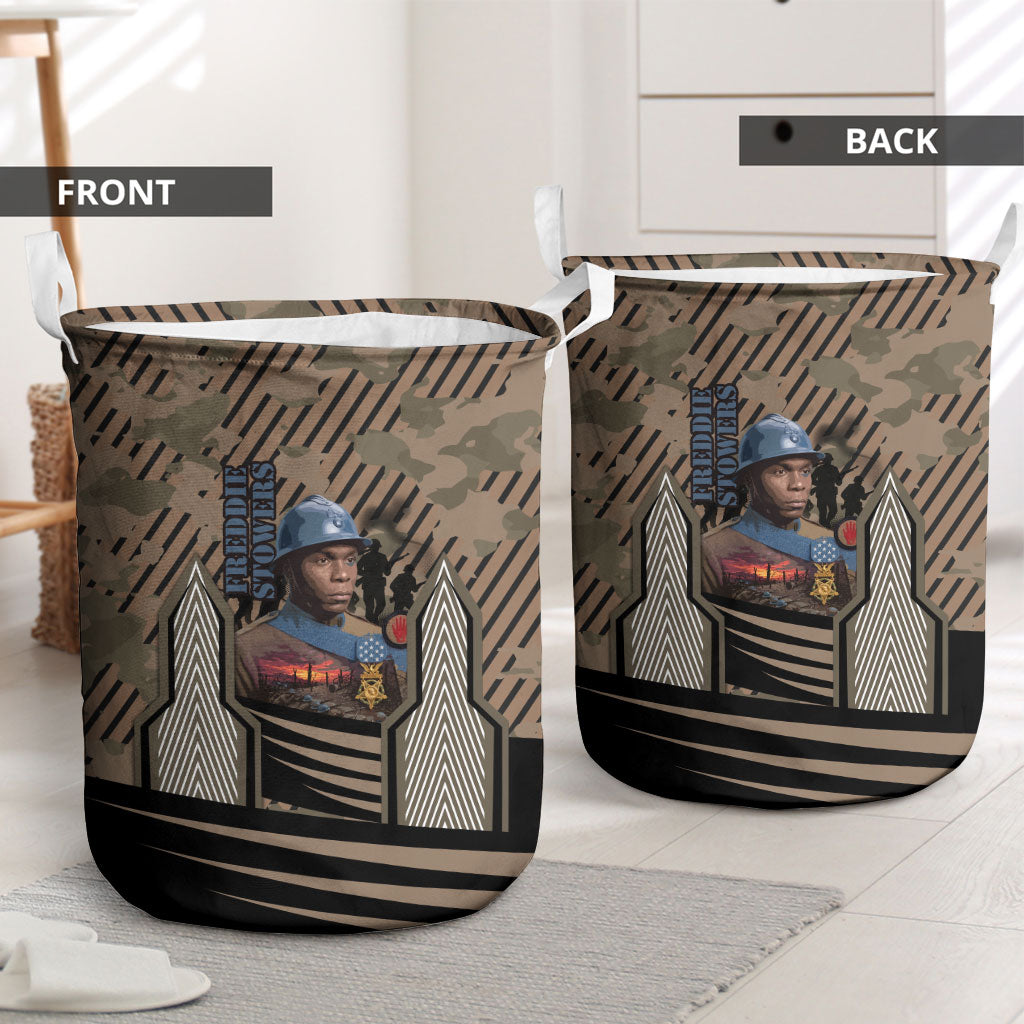 Freddie Stowers African American Laundry Basket Medal Of Honor Red Hand - Military Camouflage Striped World War I