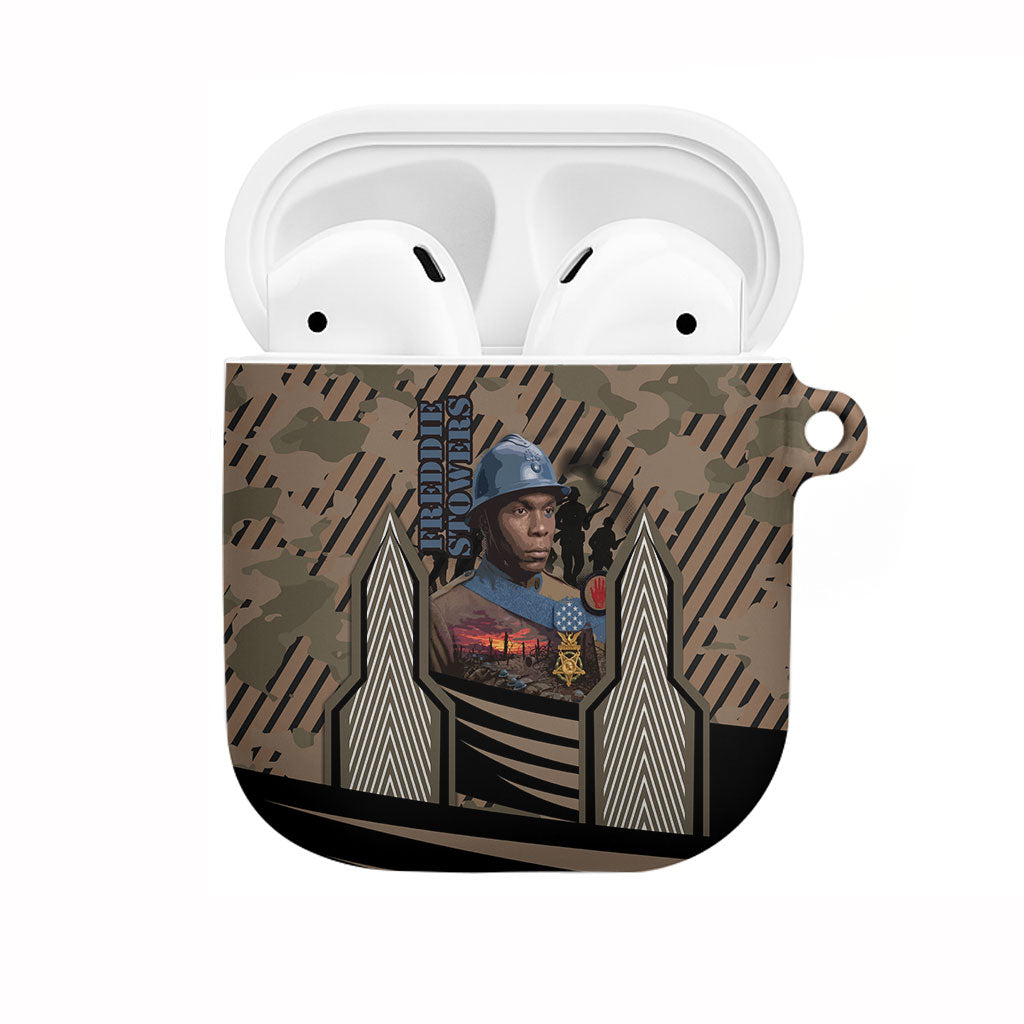 Freddie Stowers African American AirPods Case Medal Of Honor Red Hand - Military Camouflage Striped World War I