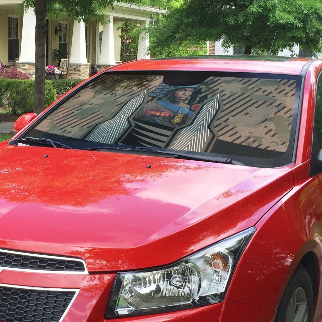 Freddie Stowers African American Auto Sun Shade Medal Of Honor Red Hand - Military Camouflage Striped World War I