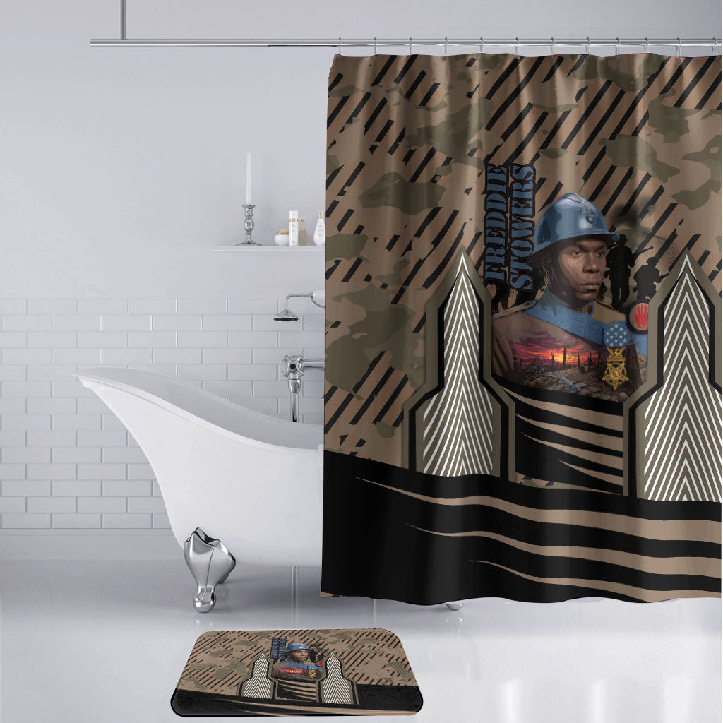 Freddie Stowers African American Bathroom Set Medal Of Honor Red Hand - Military Camouflage Striped World War I
