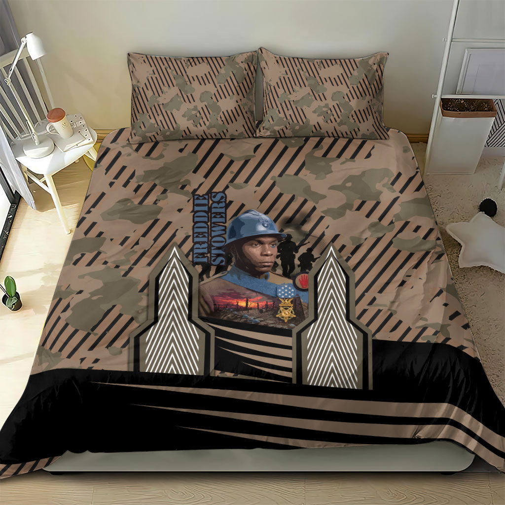 Freddie Stowers African American Bedding Set Medal Of Honor Red Hand - Military Camouflage Striped World War I