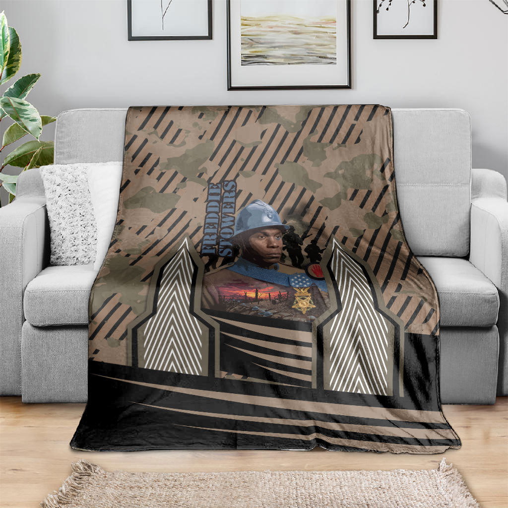 Freddie Stowers African American Blanket Medal Of Honor Red Hand - Military Camouflage Striped World War I