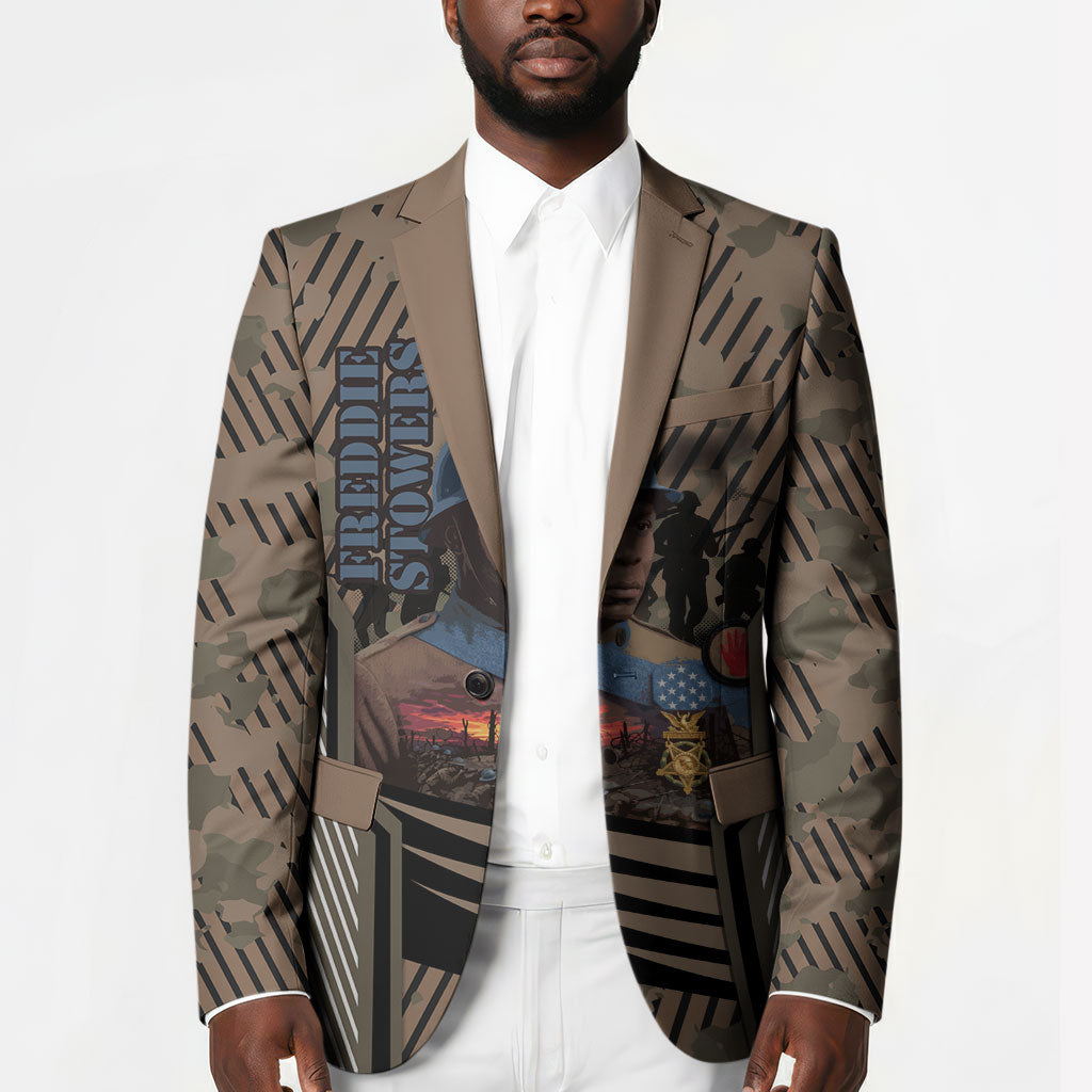 Freddie Stowers African American Blazer Medal Of Honor Red Hand - Military Camouflage Striped World War I