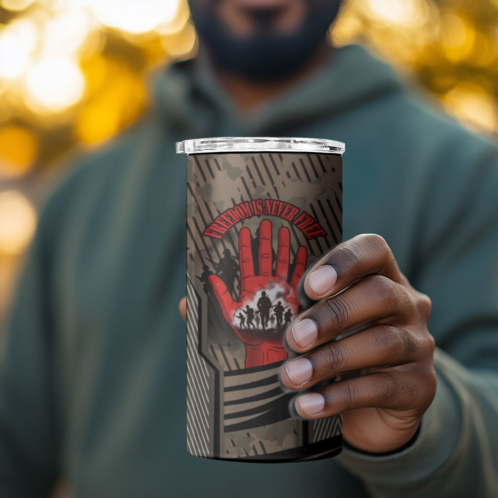 Freddie Stowers African American 4 in 1 Can Cooler Tumbler Medal Of Honor Red Hand - Military Camouflage Striped World War I
