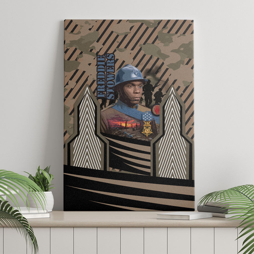 Freddie Stowers African American Canvas Wall Art Medal Of Honor Red Hand - Military Camouflage Striped World War I