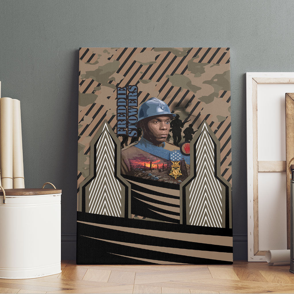 Freddie Stowers African American Canvas Wall Art Medal Of Honor Red Hand - Military Camouflage Striped World War I