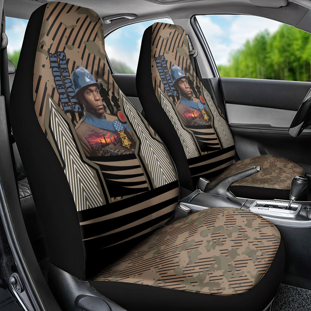 Freddie Stowers African American Car Seat Cover Medal Of Honor Red Hand - Military Camouflage Striped World War I