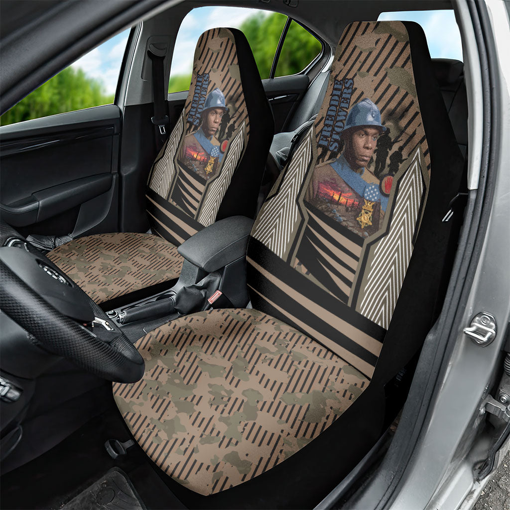 Freddie Stowers African American Car Seat Cover Medal Of Honor Red Hand - Military Camouflage Striped World War I