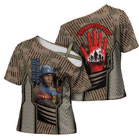 Freddie Stowers African American Cross Shoulder Shirt Medal Of Honor Red Hand - Military Camouflage Striped World War I