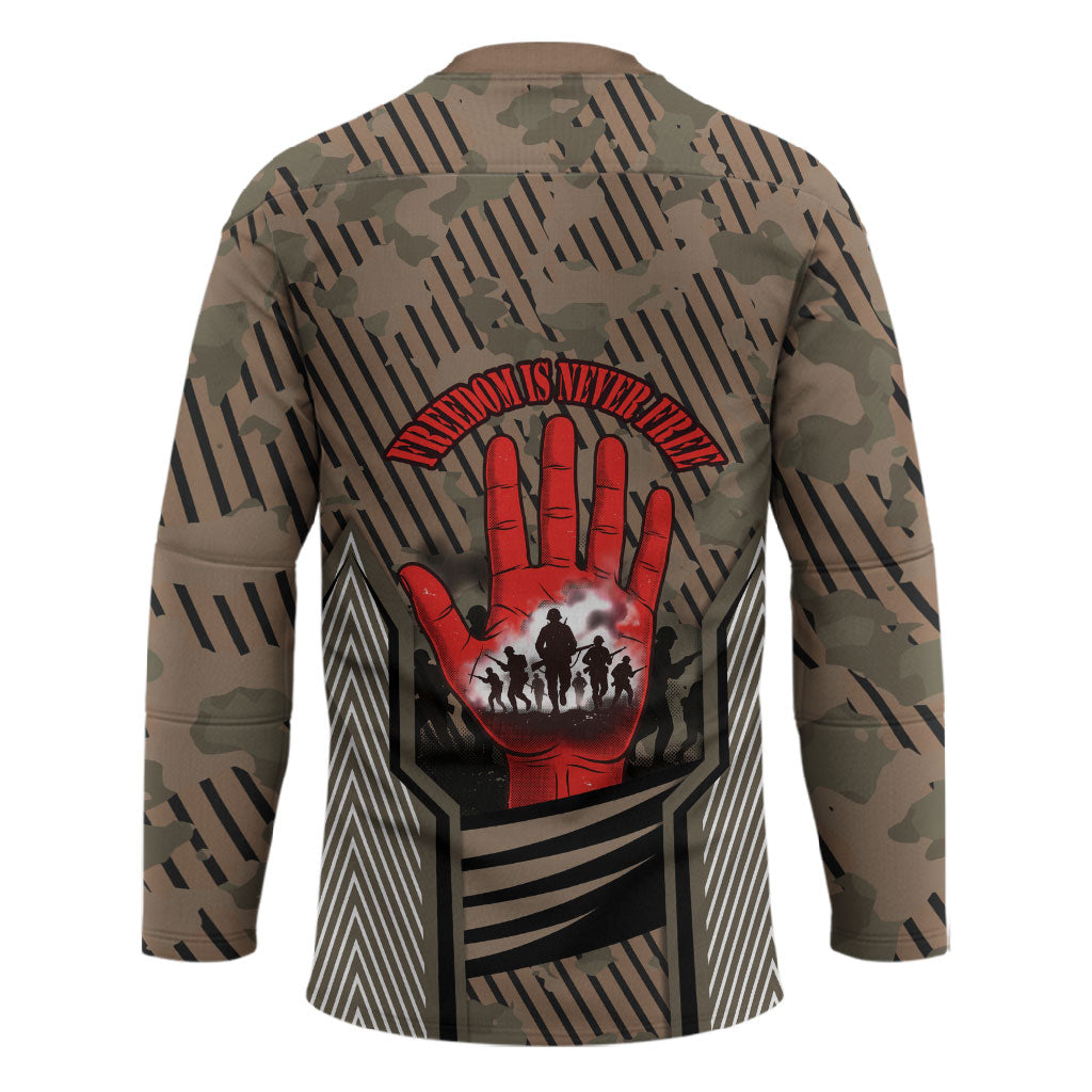 Freddie Stowers African American Hockey Jersey Medal Of Honor Red Hand - Military Camouflage Striped World War I