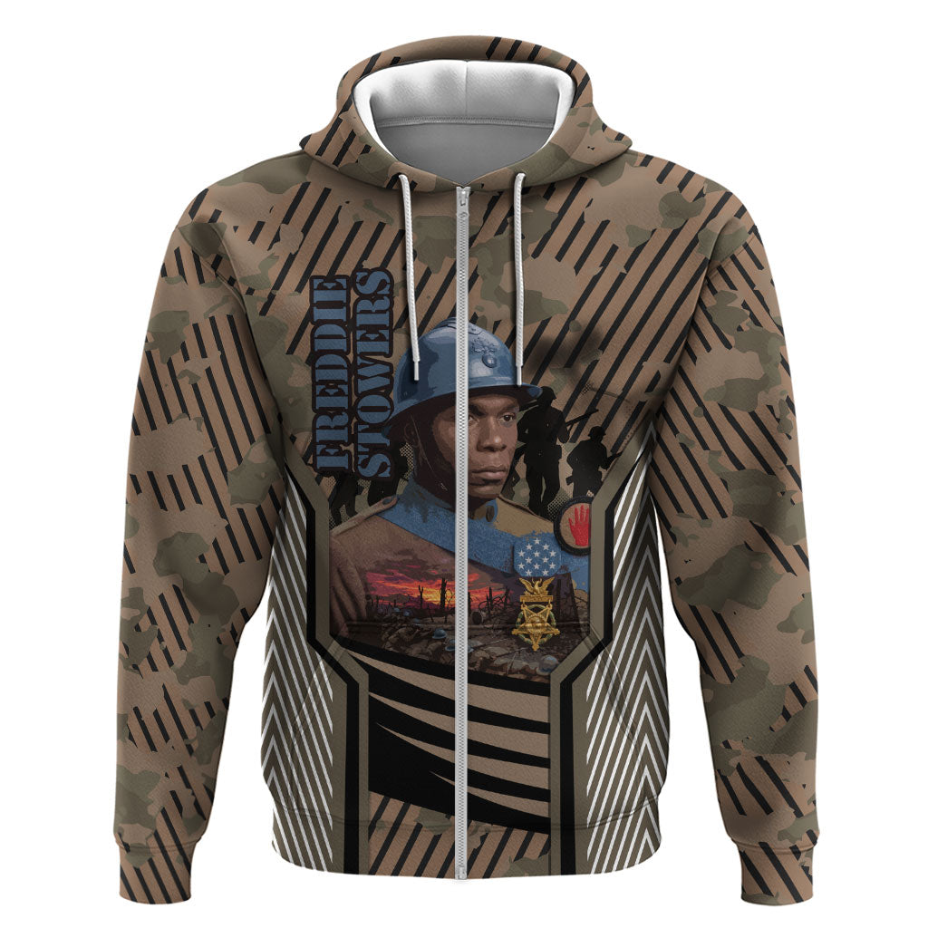 Freddie Stowers African American Hoodie Medal Of Honor Red Hand - Military Camouflage Striped World War I