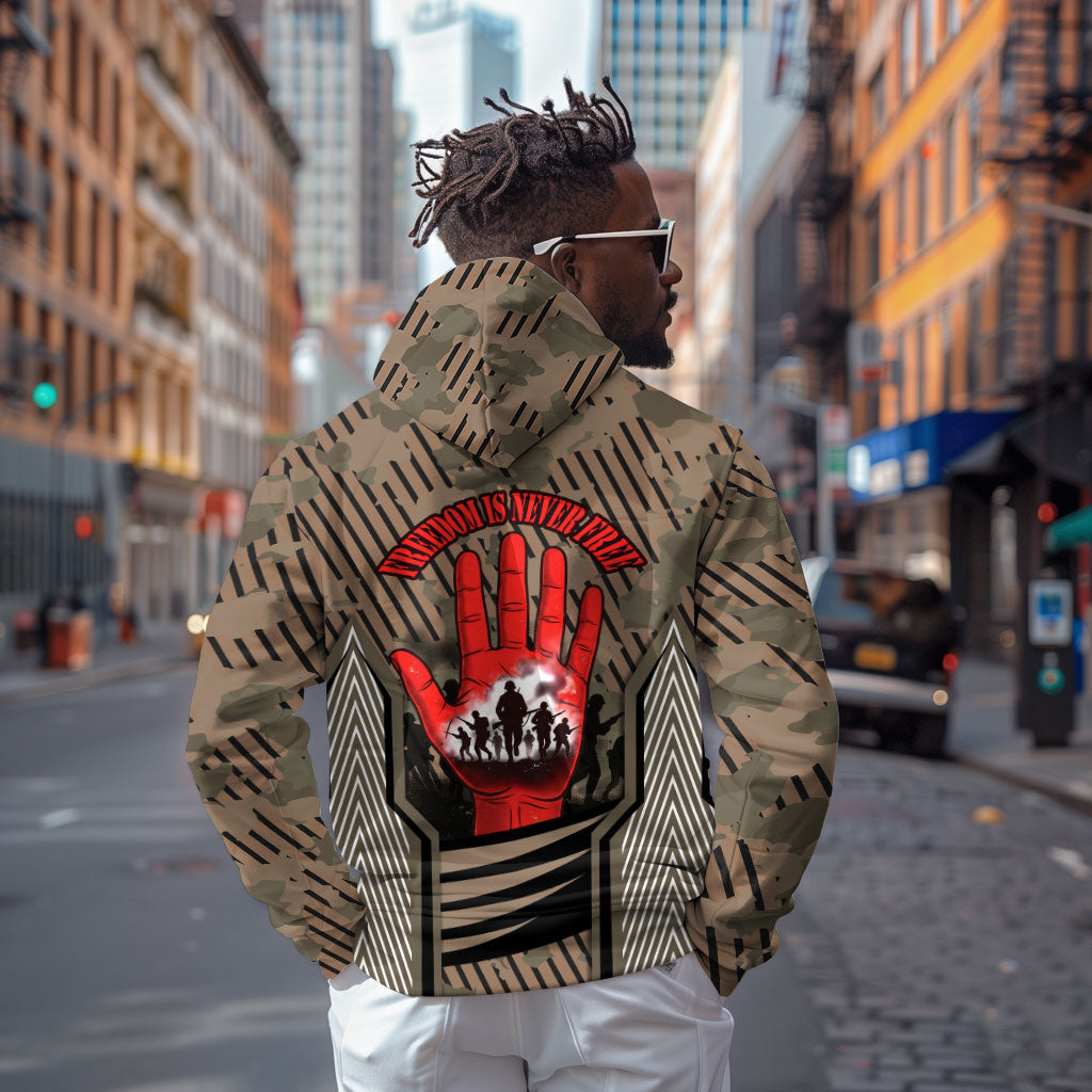 Freddie Stowers African American Hoodie Medal Of Honor Red Hand - Military Camouflage Striped World War I