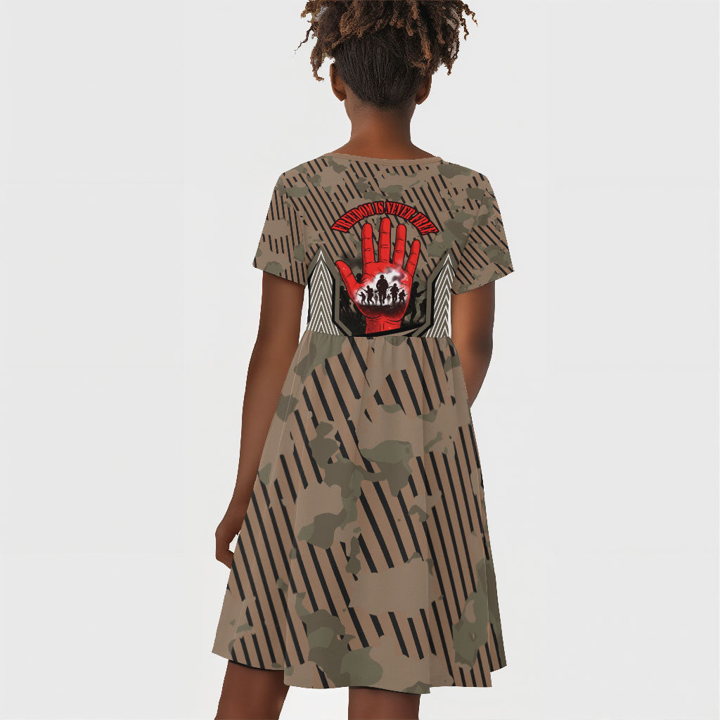 Freddie Stowers African American Kid Short Sleeve Dress Medal Of Honor Red Hand - Military Camouflage Striped World War I