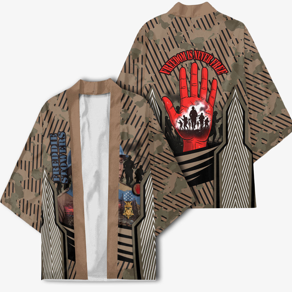 Freddie Stowers African American Kimono Medal Of Honor Red Hand - Military Camouflage Striped World War I