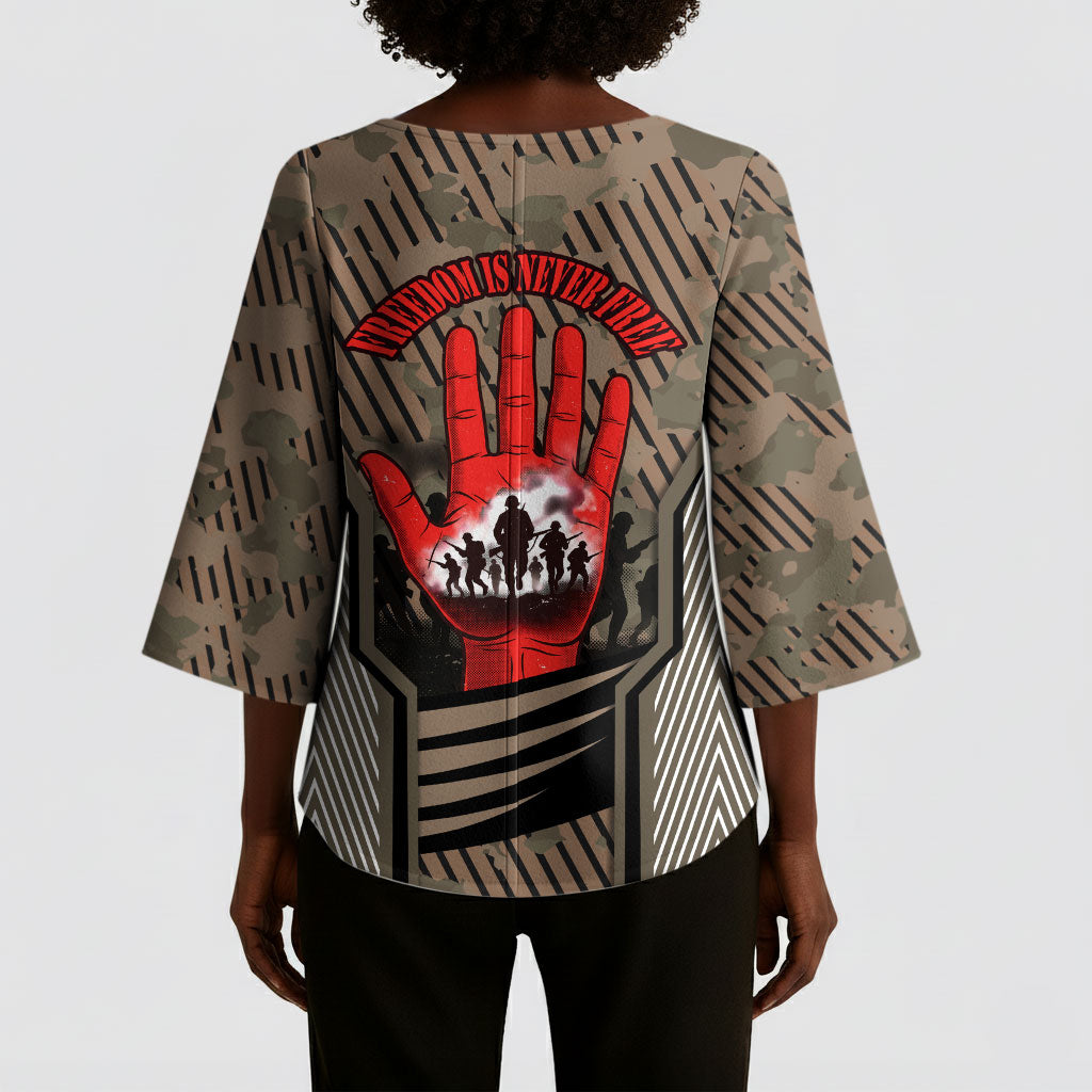Freddie Stowers African American Kimono Sleeve Blouse Medal Of Honor Red Hand - Military Camouflage Striped World War I