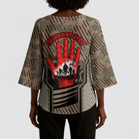 Freddie Stowers African American Kimono Sleeve Blouse Medal Of Honor Red Hand - Military Camouflage Striped World War I