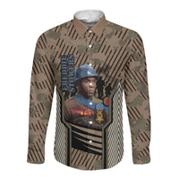 Freddie Stowers African American Long Sleeve Button Shirt Medal Of Honor Red Hand - Military Camouflage Striped World War I